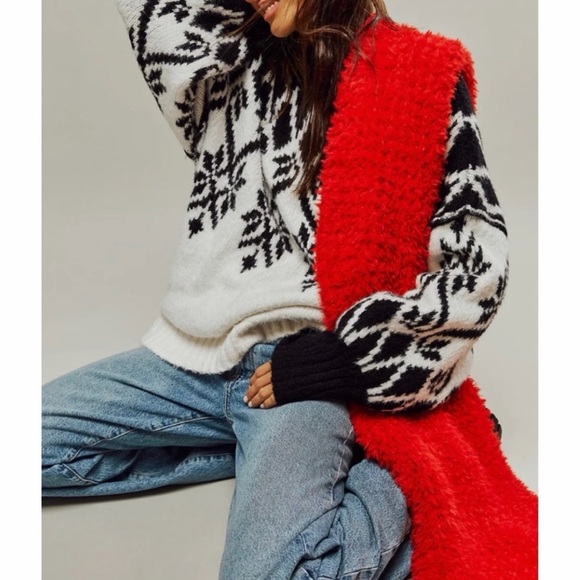 FREE PEOPLE Fireside Tunic Sweater Ivory Black | XS - Picture 2 of 8